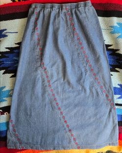 Vintage 90s, 00s  Blair Long Denim Skirt with floral embroidery