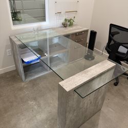 Novas Domus Boston Modern Glass & Faux Concrete Reversible Desk