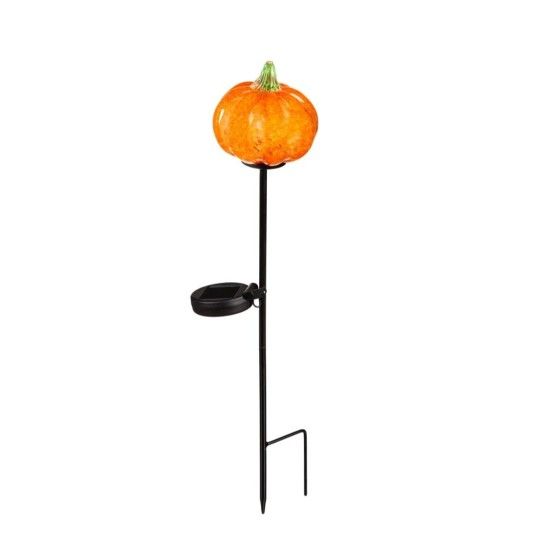 Solar Powered Glass Pumpkin Garden Stake 2 Piece