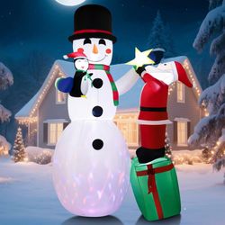 NEW Christmas 8FT Rotating Color Snowman and Santa Airblown Inflatable