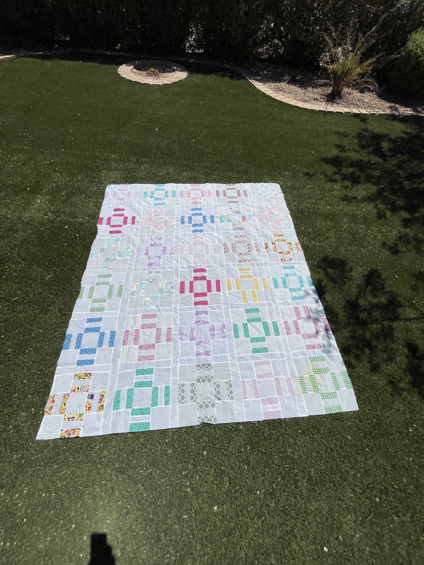 Beautiful Unfinished Quilt Top Handmade 70x80 Cotton
