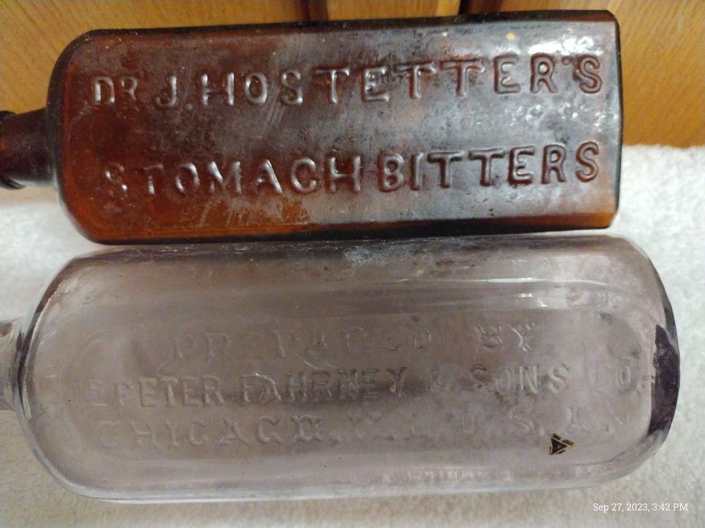 1-brown Antique Medicine And 1-lavender Antique Medicine Bottle