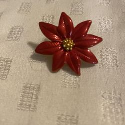 Red Enamel Poinsettia Brooch
