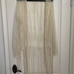 Ivory  Long Cardigan with Fringe