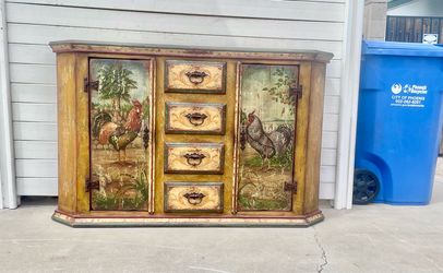 Gorgeous Vintage Antique French Country Farmhouse 63” Sideboard Buffet Credenza w/ Keys