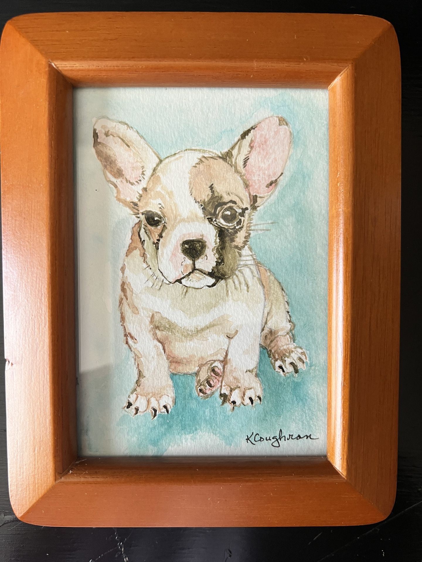 Framed Original Frenchie Watercolor  Painting