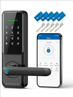 Fingerprint Smart Door Lock with Handle: Keyless Entry Keypad Lock for Front Door, Nyboer Electronic Digital Lock, Lockset Replacement for Exterior Do