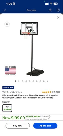 Lifetime 46” Shatterproof Basketball Hoop