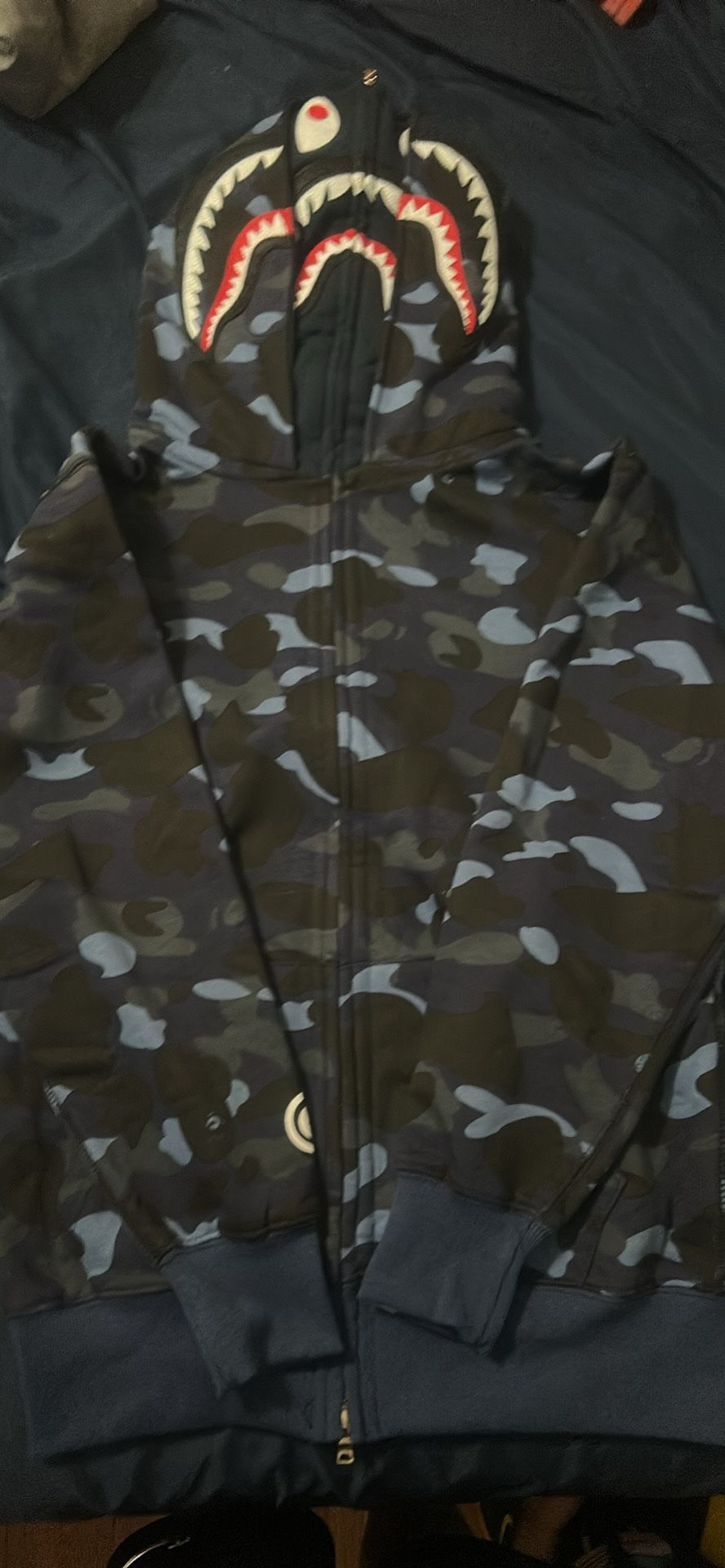 BAPE Shark Hoodie Blue Camo Full Zip Size M