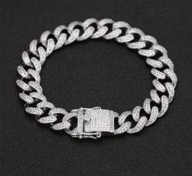 New 18 k white gold Cuban iced out bracelet
