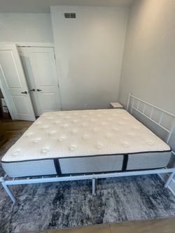 Brand New Mattress and White Bed Frame