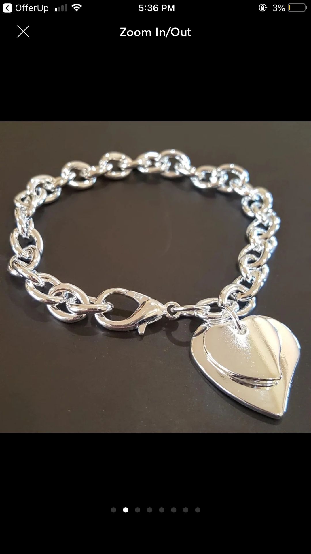 Sterling silver plated double heart charm bracelet jewelry accessory 925 stamped 8” long