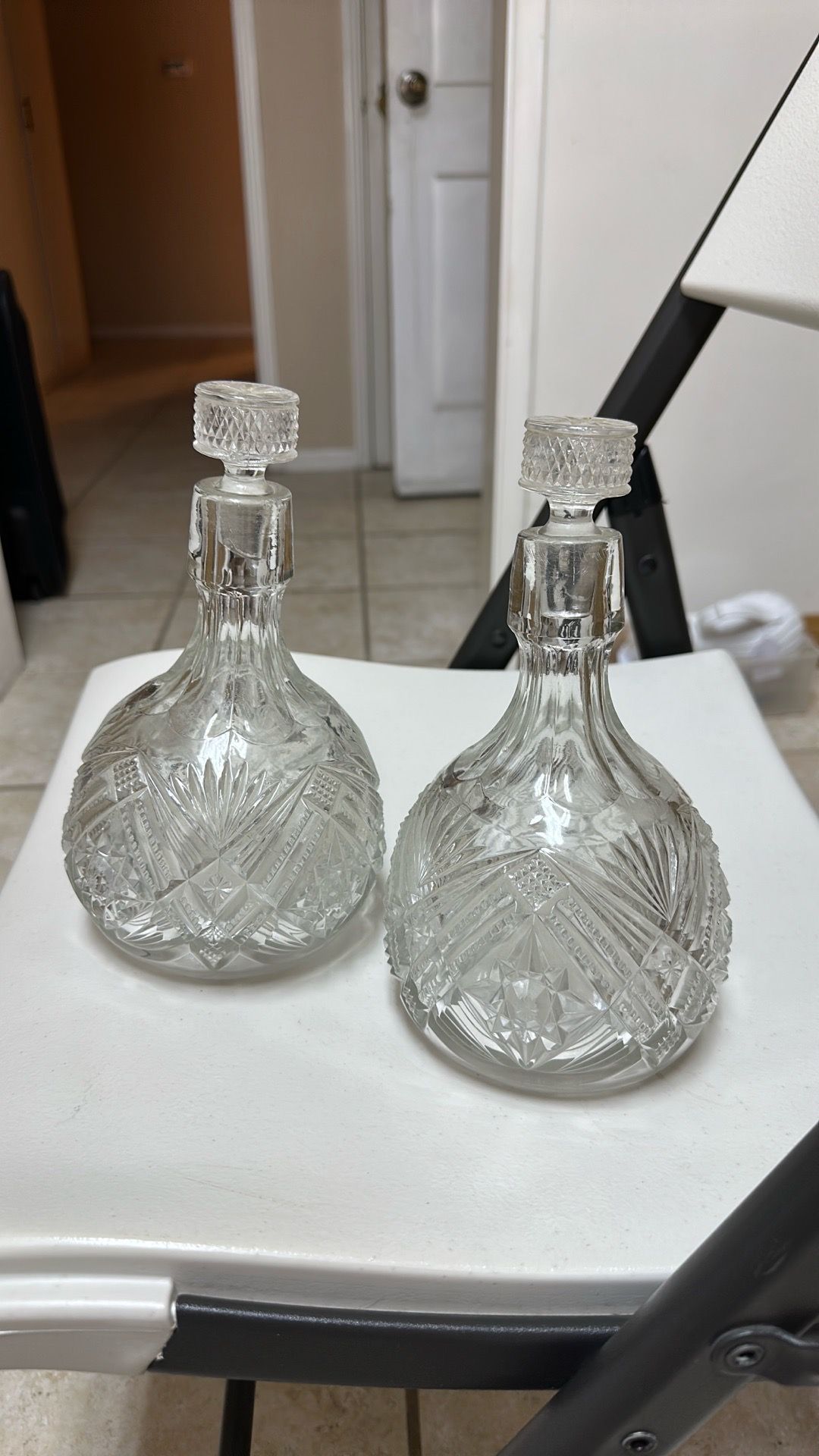 Vintage crystal cut glass decanter set