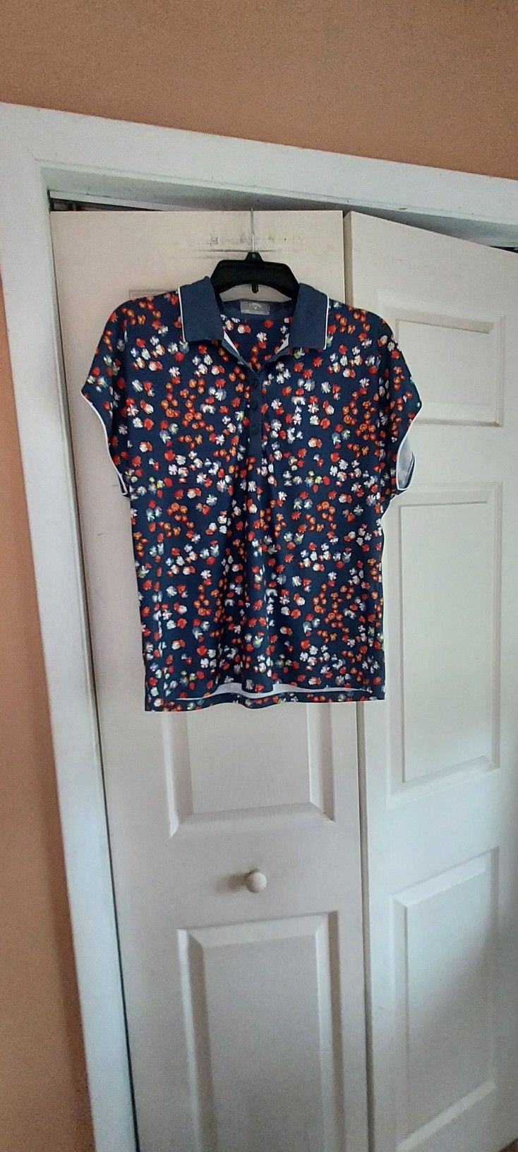 Callaway Opti Dri Short Sleeve Polo Golf Shirt Women's Size L Steel Blue Floral