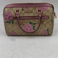 Rowan Satchel Bag In Signature Canvas With Prairie Rose Print