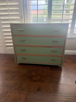 4-Drawer Dresser Mint Green with Wood Trim