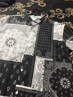 Black and White Bandana Patchwork Button-Up Shirt
