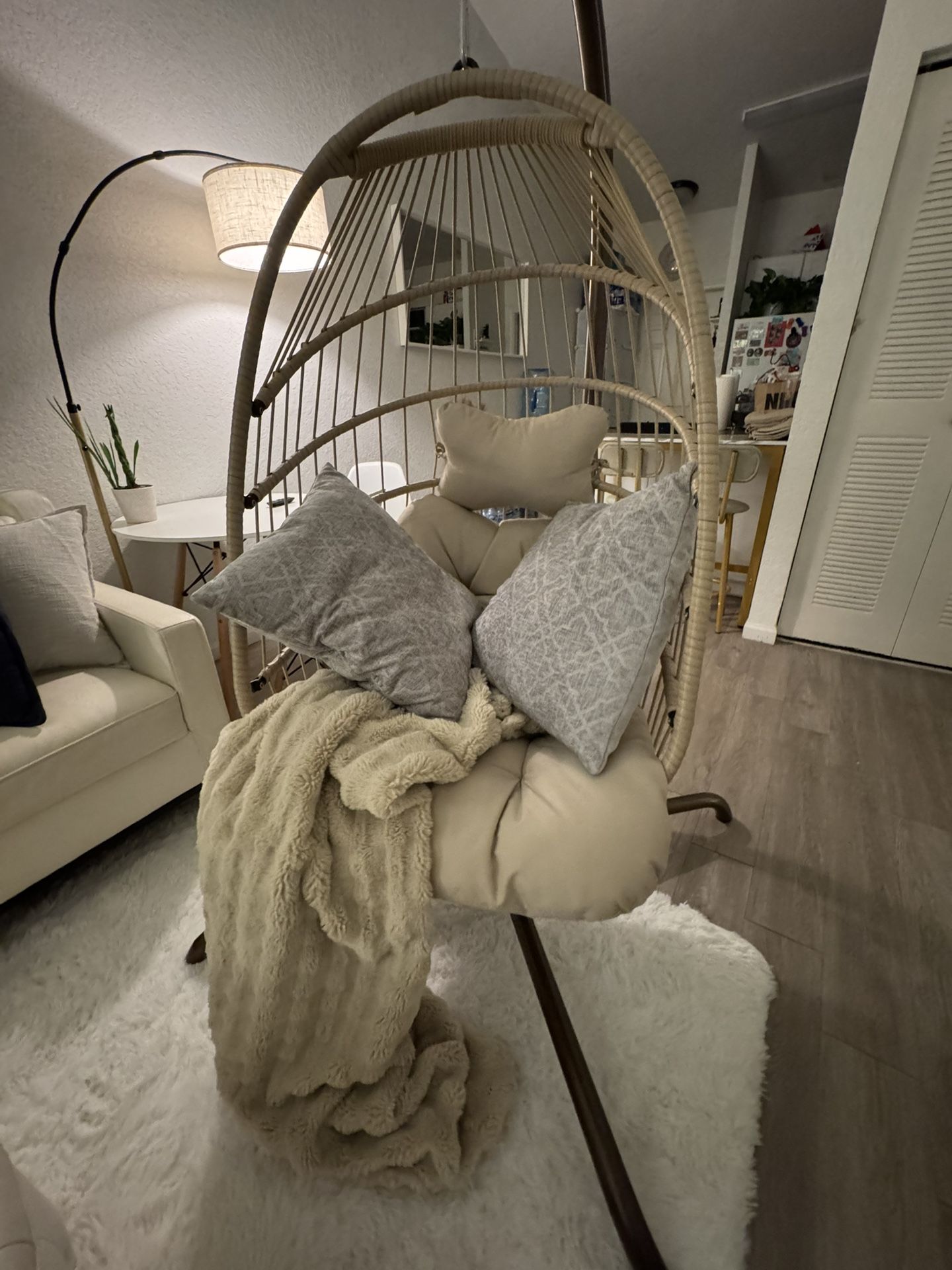 Foldable Hanging Egg Chair with Stand, Swing Chair with Cushion and Pillow