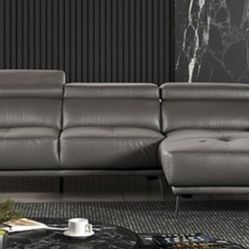 Brand New Dark Grey Leather Modern Style Sectional Sofa 