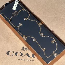 New Coach Gold Floral Necklace (with Gift Box)