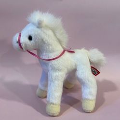 Douglas Horse Plush White Stuffed Animal 7&quot; Beige Pink Ribbon #810T Pony EUC 