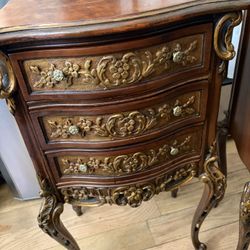 Victorian Antique Brown Mahogany Wood Nightstands Set of 2