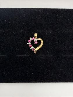 10k Yellow Gold Natural Ruby & Diamond Heart Pendant Signed ZRW (Zales) .9g