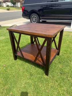 Rustic Industrial Wood and Metal End Table