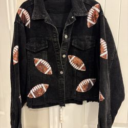 Women's Cropped Corduroy Jacket Football Sequin Patched Short Jacket Coat