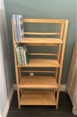 Natural Wood 4-Tier Folding Bookshelf