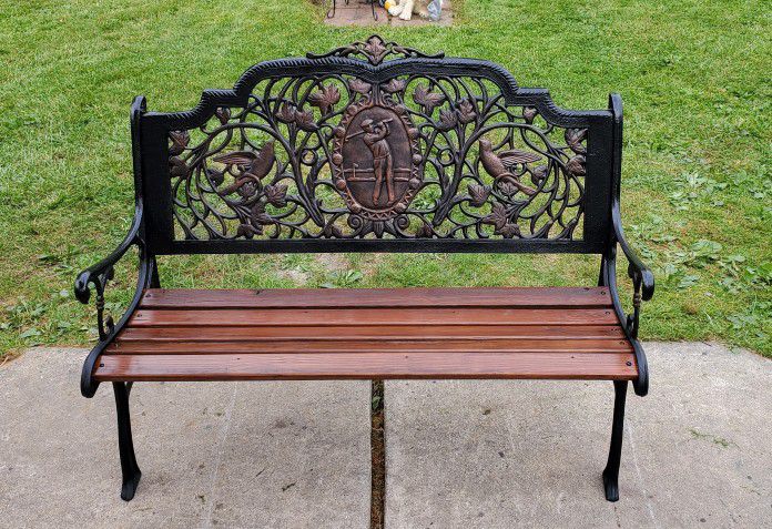 GOLFERS...ATTENTION PLEASE....Oakland Living Golfer Cast Aluminum and Wood Bench in Antique Bronze Finish - REDUCED 