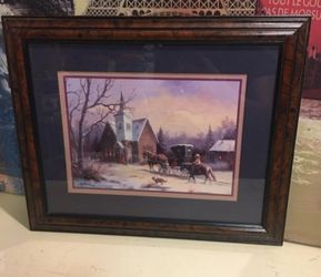 Home Interior Vintage Western Church Scene By M.Caroselli  Matted Frame