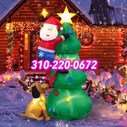 6FT Inflatable Christmas Tree Outdoor Decoration - Lighted Christmas Blow Up Santa Climbing Tree Chased by Dog Built
