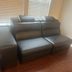 Black Leather Sofa 7 Seat