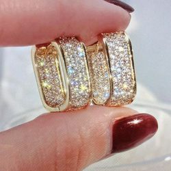 925 Silver Gold Crystal Huggie Earring Square Hoops  SG-0053