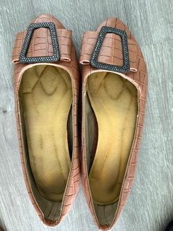 Women’s Pink Brown textured Ballet Flats Slip-On Round Toe Buckle size- 36