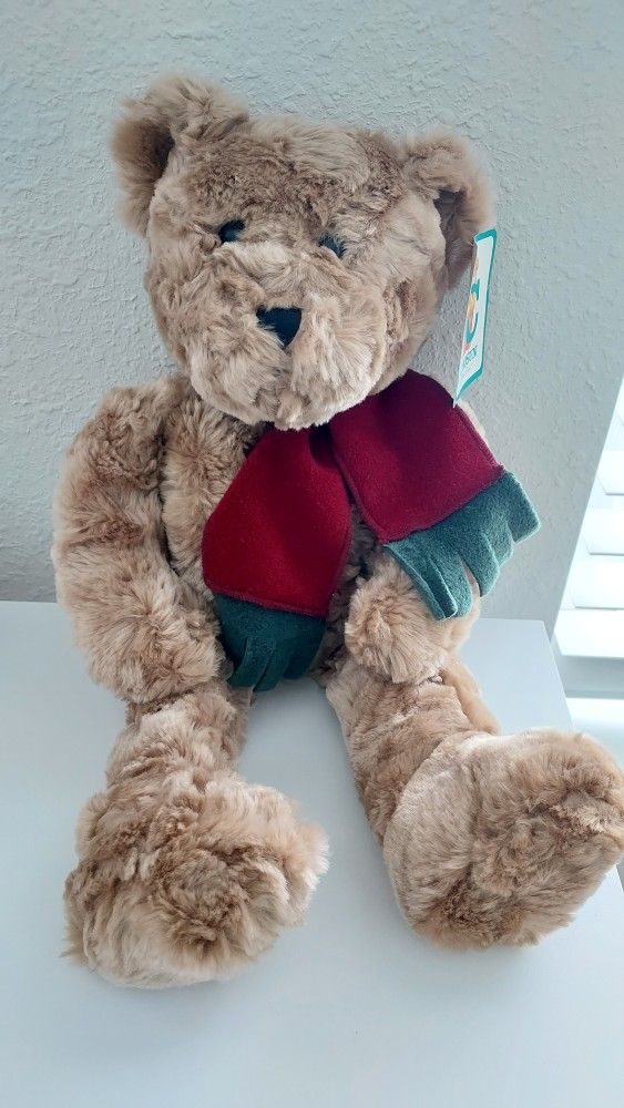 Chosun Int. Plush 18" Teddy Bear Brown Fluffy Stuffed Animal Red Scarf Holiday