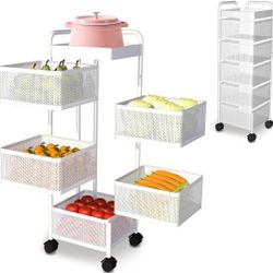  Rotating Kitchen Storage Rack with Handle, Fruit Vegetable Storage Shelf, Rolling Storage Cart, Multifunctional Household Shelf for Bedro
