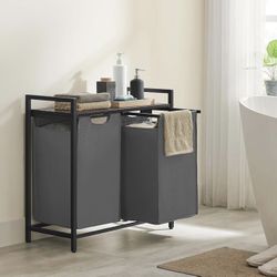 Laundry Hamper, Laundry Basket, Laundry Sorter with 2 Pull-Out and Removable Bags, Shelf, Metal Frame, 2 x 12.1 Gallons (46 L), 28.8 x 13 