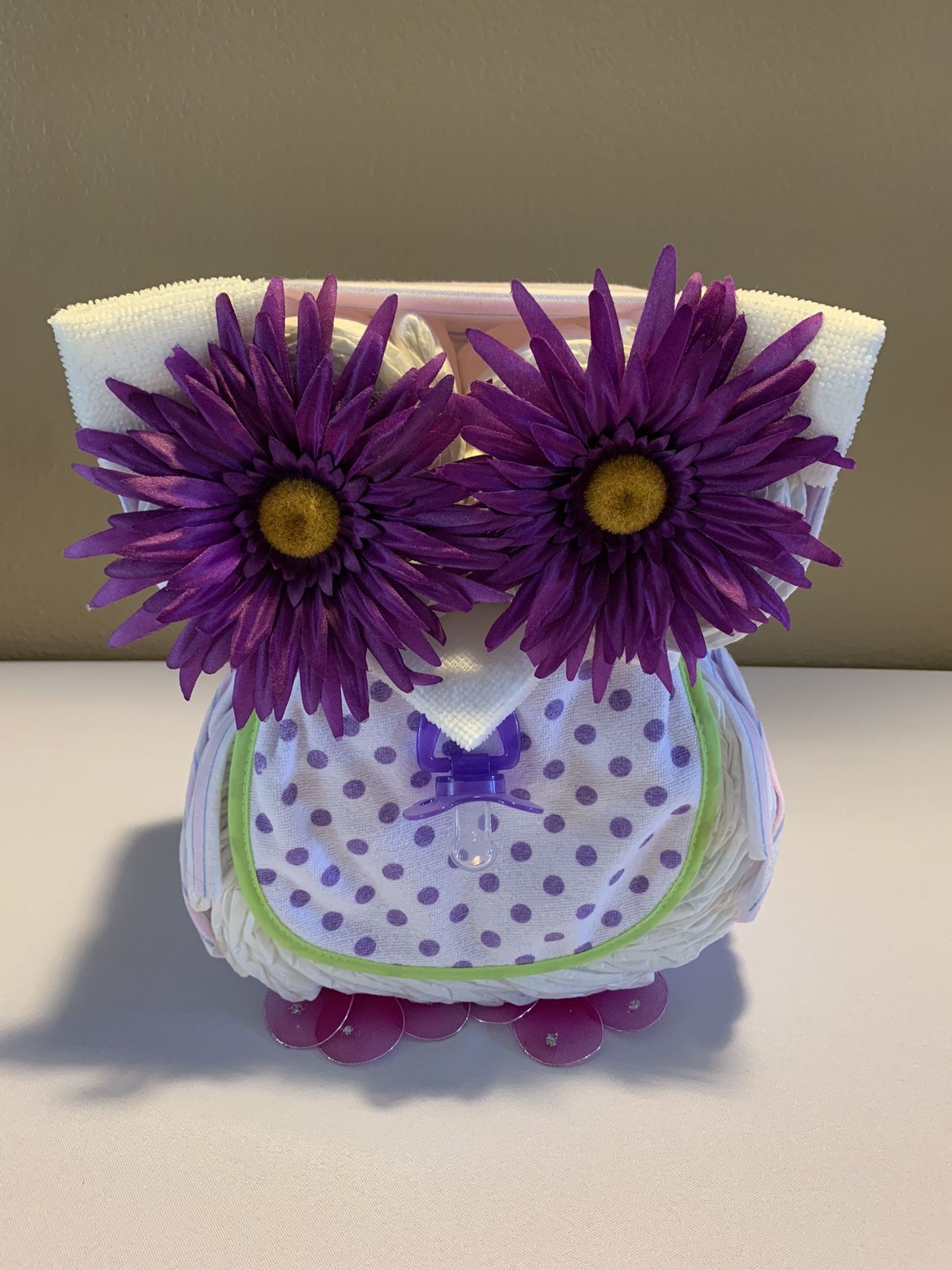 Owl Diaper Cake - Pink with Purple