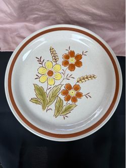 Vintage Autumn Collection Wheat Flower Stoneware Dinner Plates – Set of 7