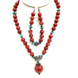 Sterling Sponge Coral Necklace & Bracelet