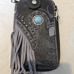 Black Concho Crossbody Western Phone Wallet 