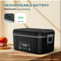 Cordless Heated Lunch Box, Smart Timer Automatic Heating Food Warmer for Adults, 5.5-Cup Portable Electric Lunch Container with Handheld Insulated Bag