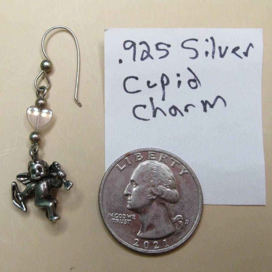 Vintage Sterling Silver Cupid Angel Charm Earing Pendant 