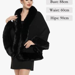 Women Winter Faux Fur Shawl Stole Warm Wrap Cape