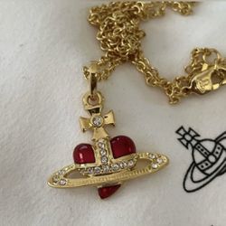 Vivienne Westwood Red Heart Style Saturn Planet Gold Pendant Chain Necklace (Retail $240)