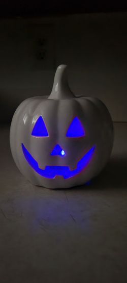 White Ceramic Jack-O-Lantern with LED Light