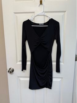 Black Ruched Cutout Long-Sleeve Dress (large)