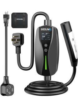 Level 1/2 Tesla Charger, 10-24A NACS EV Charger with NEMA 14-30 Plug 240V NEMA 14-30 Dryer Outlet Plug & 120V NEMA 5-15 Adapter, 25FT Cable, Portable